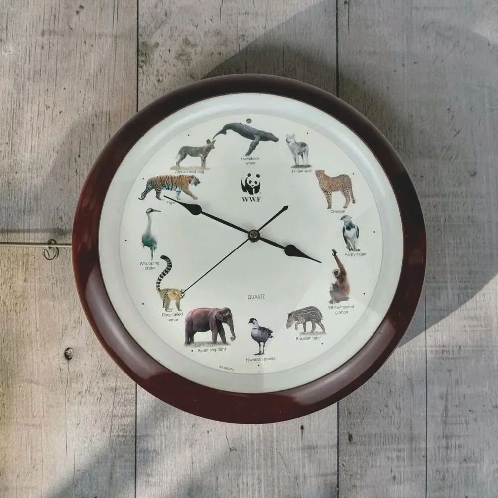 WWF Wild Animal Endangered Species Wall Clock with Hourly Animal Calls Working